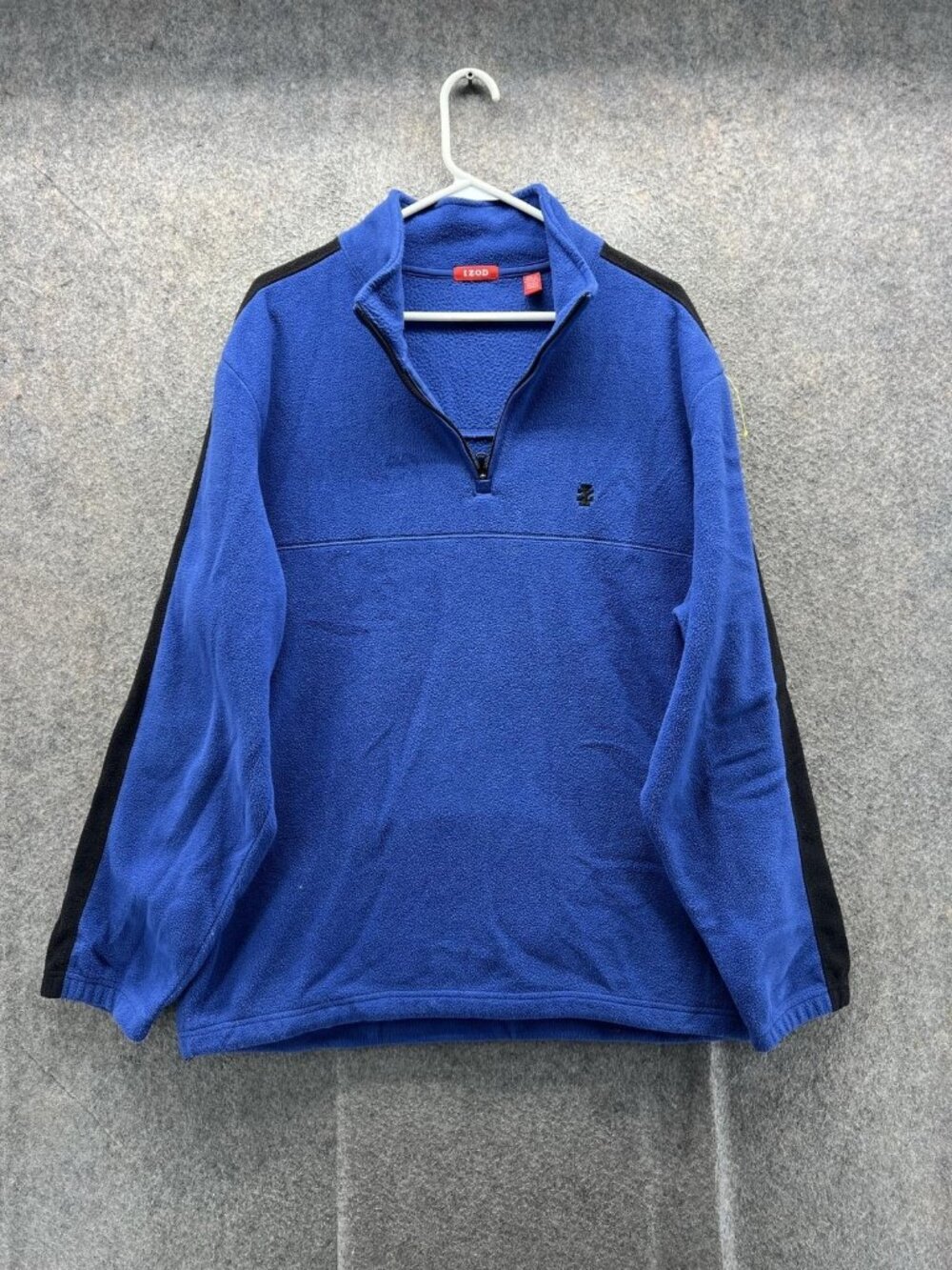 IZOD Sweatshirt Mens Large Blue Black 1/4 Zip Pullover Fleece Mock Neck Logo